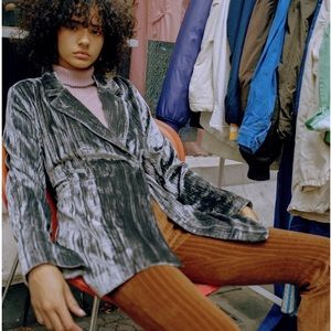 Vintage Silver Crushed Crinkle Velvet Blazer